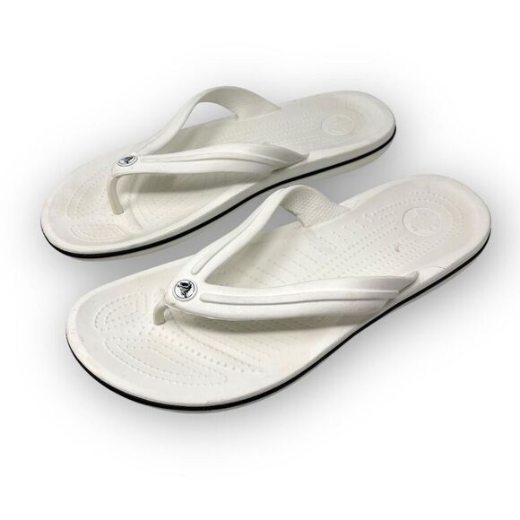 Crocs Crocband Flip Flops White Sandals Men’s Size 11 - Picture 2 of 10